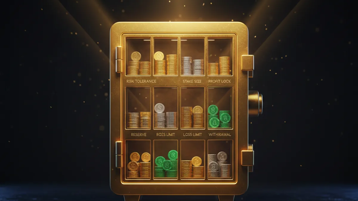 博弈資金管理：金色保險箱內有分隔的金幣存放格