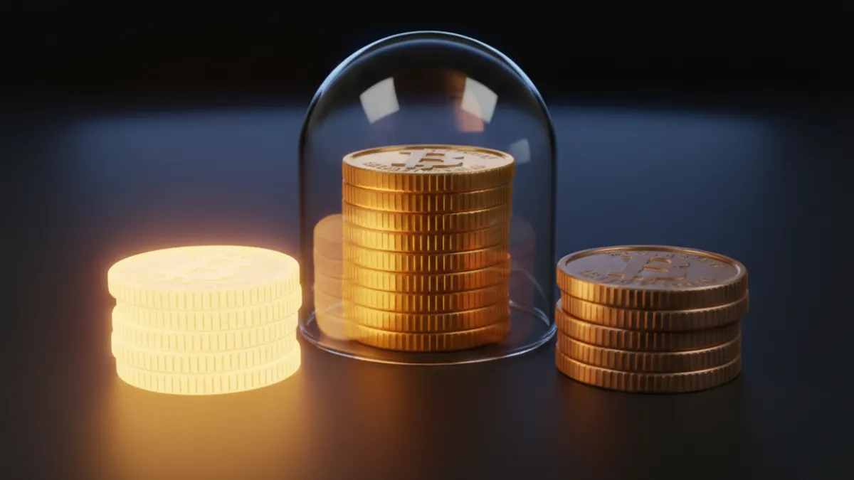 老虎機資金管理策略：金幣堆分為三等份（明亮金、中等琥珀、柔和銅色）