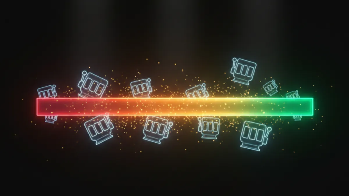 老虎機 RTP 概念視覺化：從低 RTP（紅色）到高 RTP（綠色）的光譜分佈